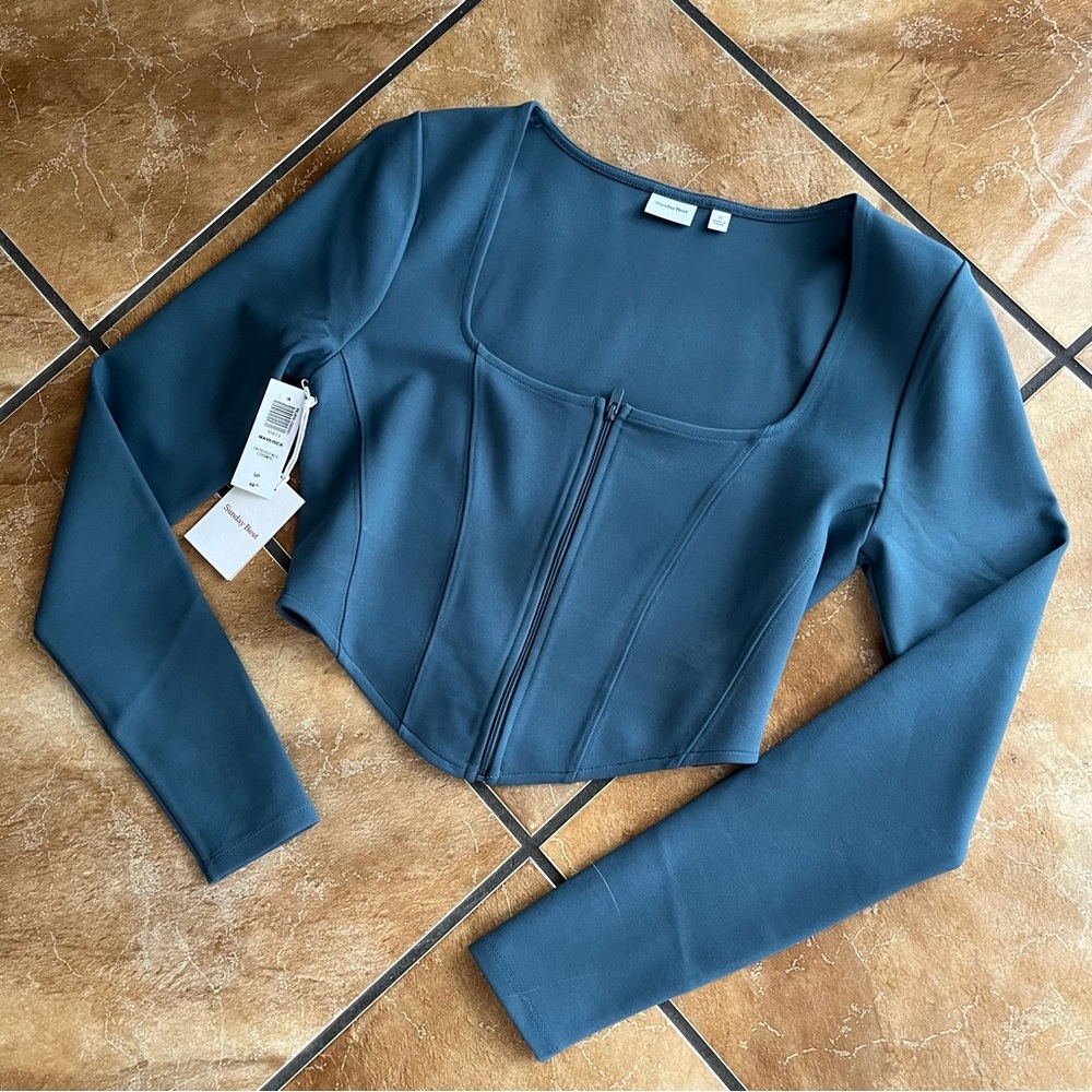 NWT Aritzia Sunday Best Maverick Corset Zipper Long Sleeve Top S